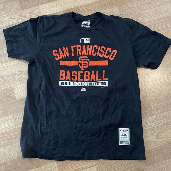 Majestic MLB San Francisco Giants T-Shirt Black Mens XL Triple Peak - Picture 2 of 6